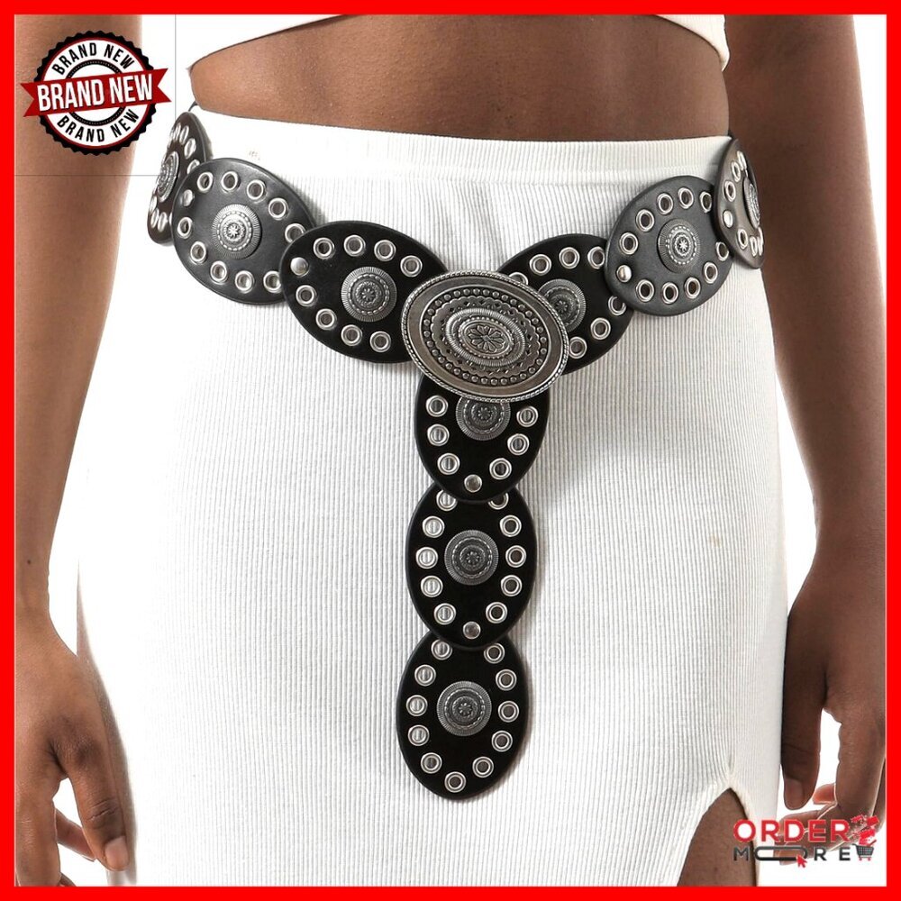 Vintage Western Leather Belt with Concho Design for Women